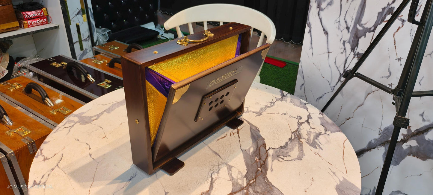 3-Line Shruti Box: Light Brown, Premium Quality, Teakwood