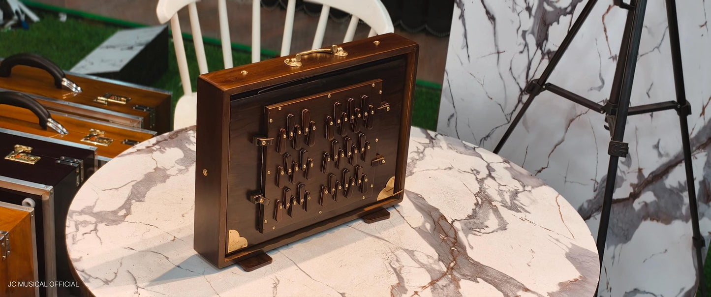 3-Line Shruti Box: Light Brown, Premium Quality, Teakwood