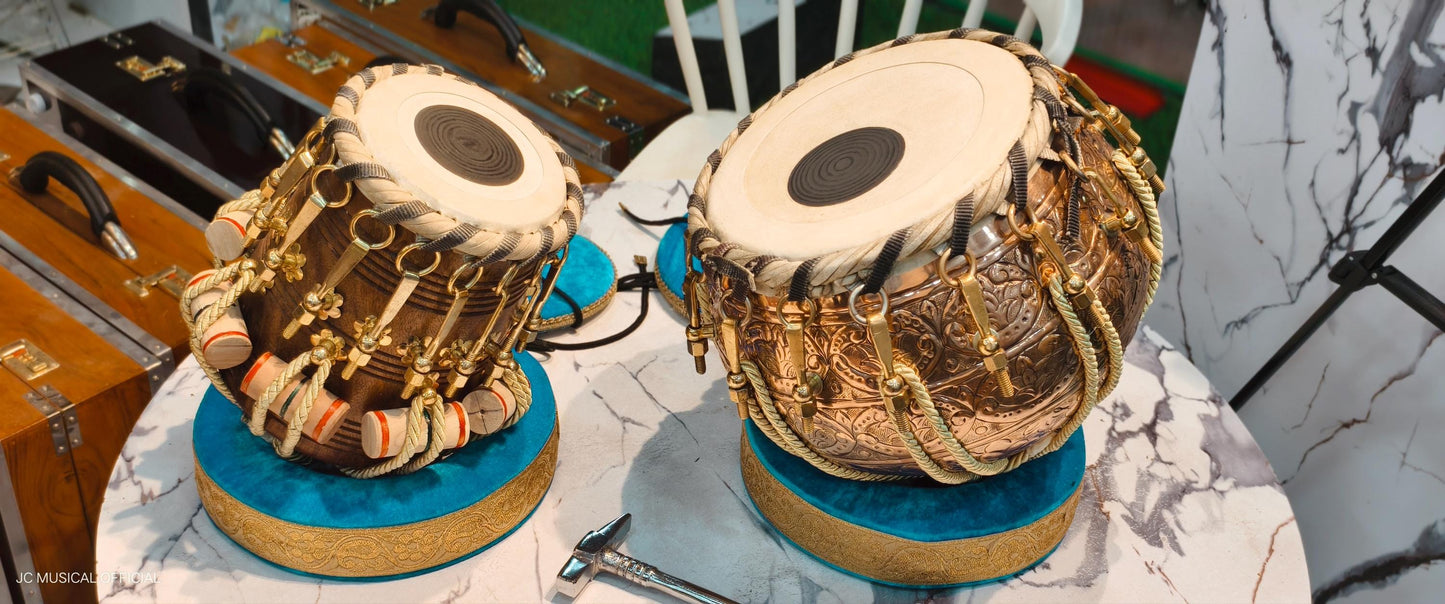 PROFESSIONAL TABLA SET/ season sheesham wood tabla with heavy weight copper dagga