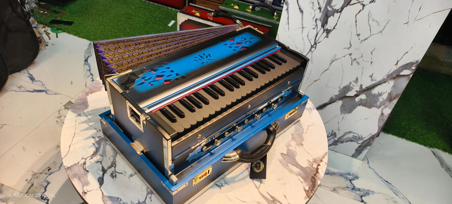 2LINE Professional Harmonium/ 3.5 Octeve 42reeds /Sky blue black dual tone mat finish