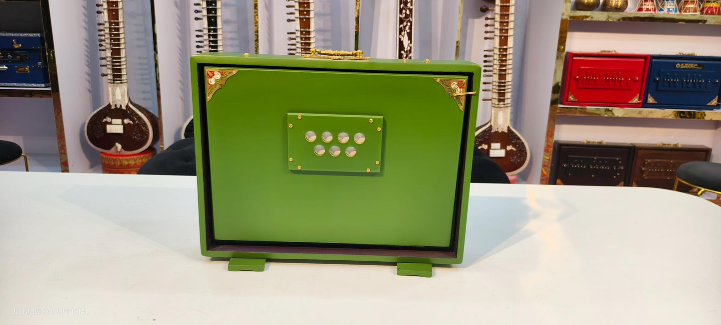 SHRUTI BOX/ One octeve Large size/C3-C4 Lower octeve notes/ Mat green with gold finish