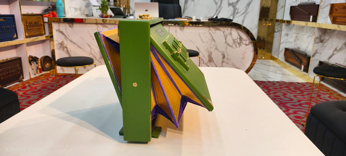 SHRUTI BOX/ One octeve Large size/C3-C4 Lower octeve notes/ Mat green with gold finish