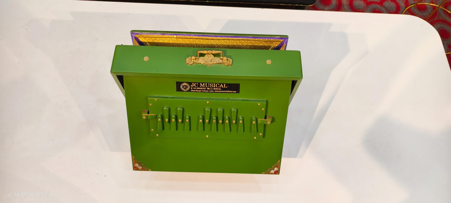 SHRUTI BOX/ One octeve Large size/C3-C4 Lower octeve notes/ Mat green with gold finish