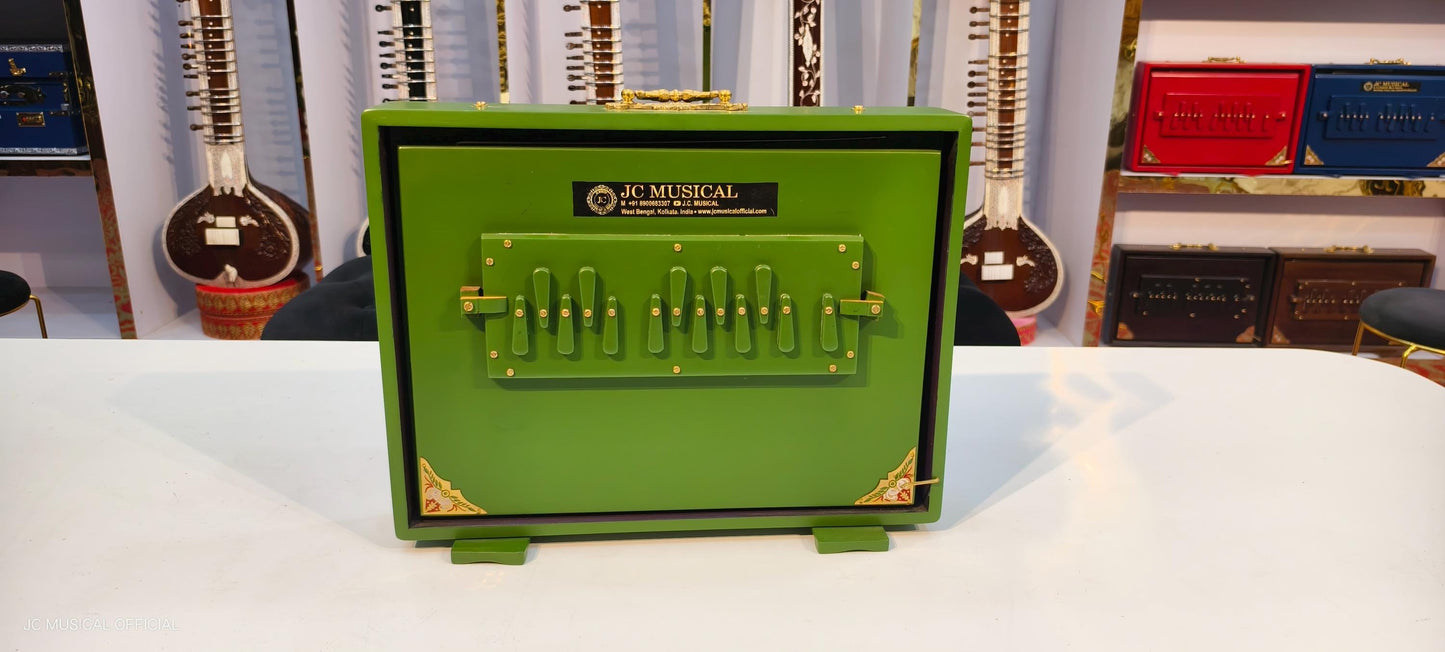 SHRUTI BOX/ One octeve Large size/C3-C4 Lower octeve notes/ Mat green with gold finish