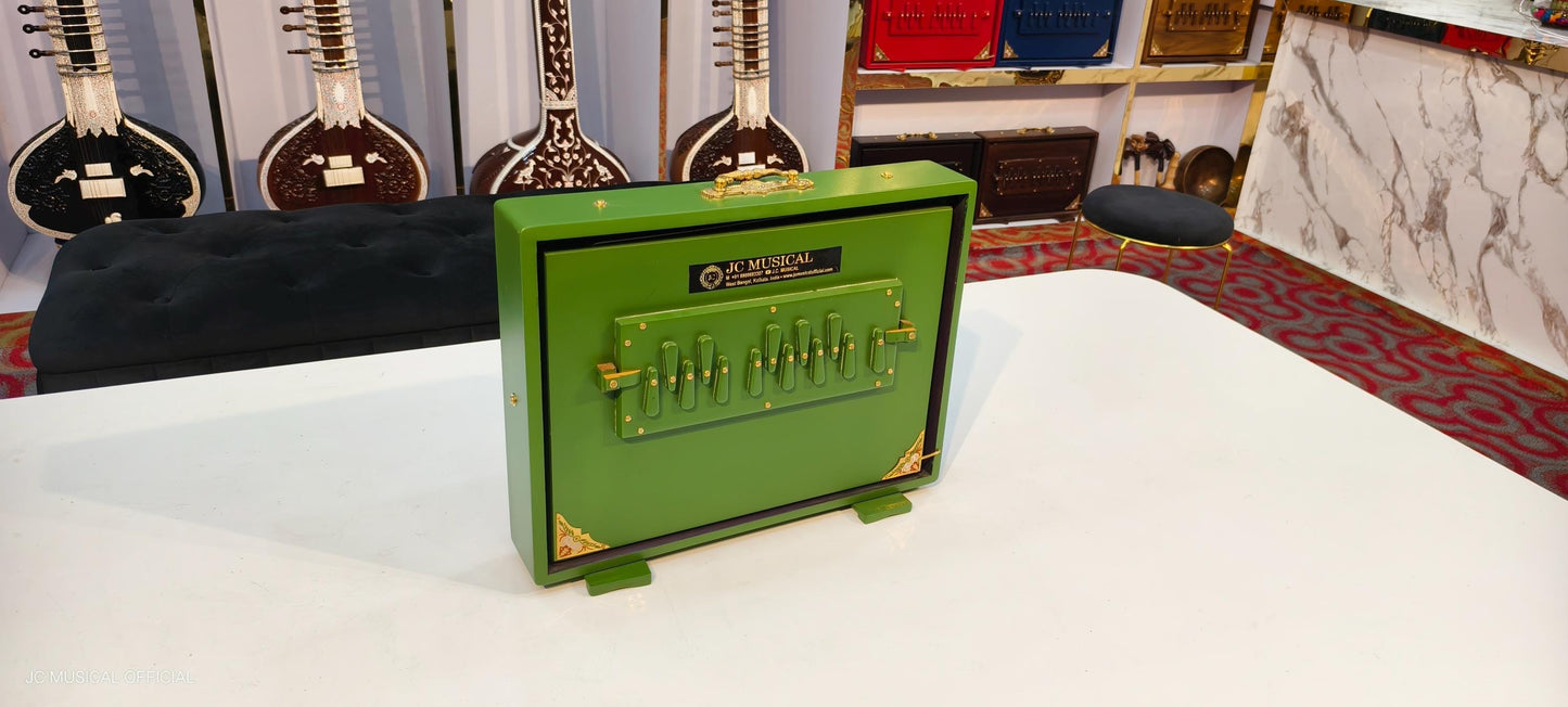 SHRUTI BOX/ One octeve Large size/C3-C4 Lower octeve notes/ Mat green with gold finish