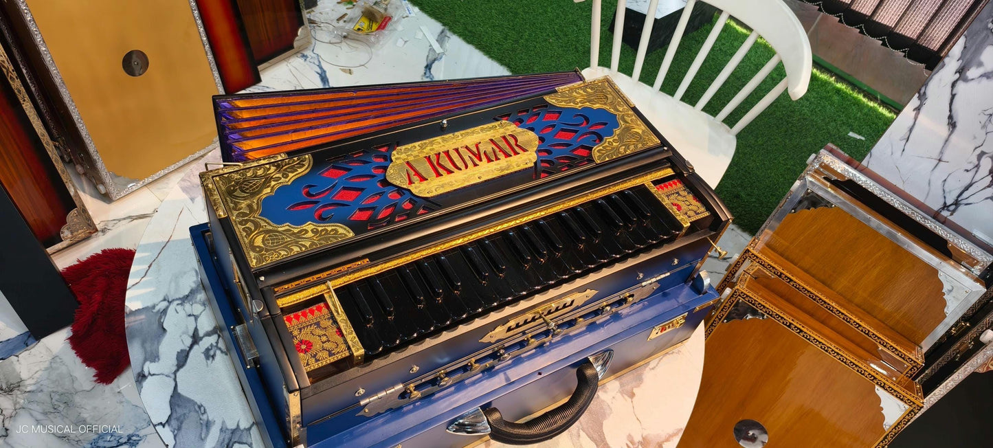 3LINE 9SCALE Harmonium: Blue Black, Golden Decoration, Custom Nameplate